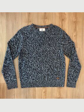 Passenger Mens Navy White Marl Knit Crew Neck Sweater Large Long Sleeve Pullover